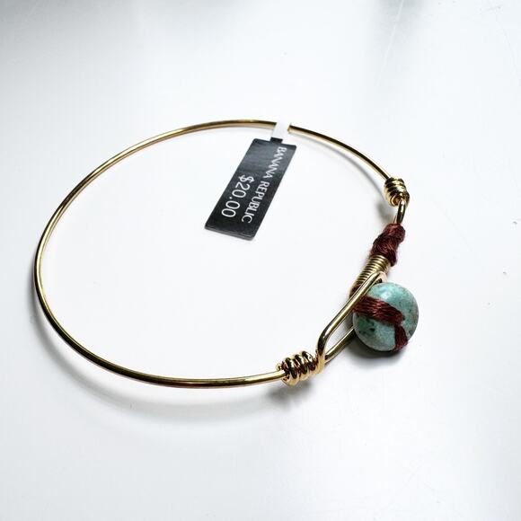 Banana Republic Gold Wire Bangle Bracelet with Turquoise Stone Accent - Picture 10 of 10